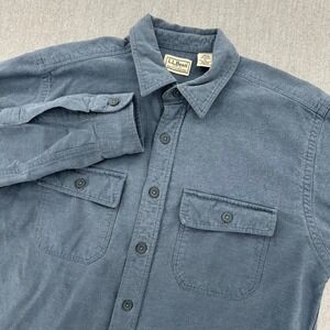 LL Bean Chamois Cloth Shirt Mens Medium Blue Heavyweight Cotton Flannel OMT03